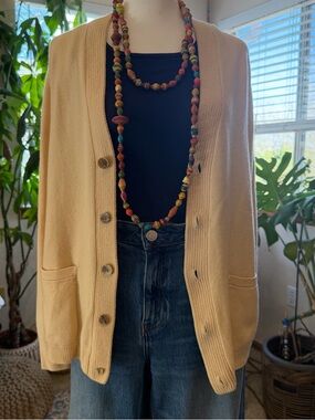Vintage Beige 100%CASHMERE Cardigan Sweater Perkins Shearer Alan Paine Women’s M